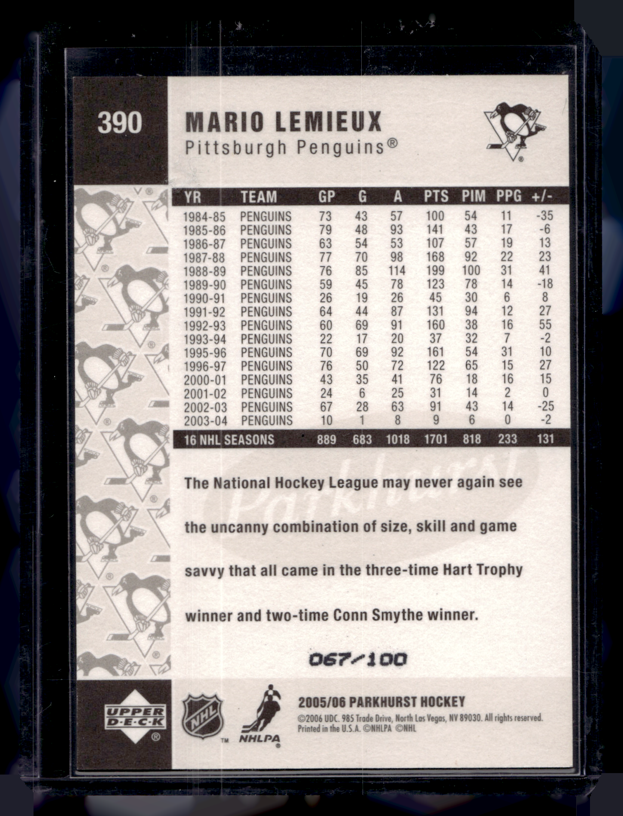 2005-06 Parkhurst - Facsimile Autographs - Mario Lemieux #390 /100