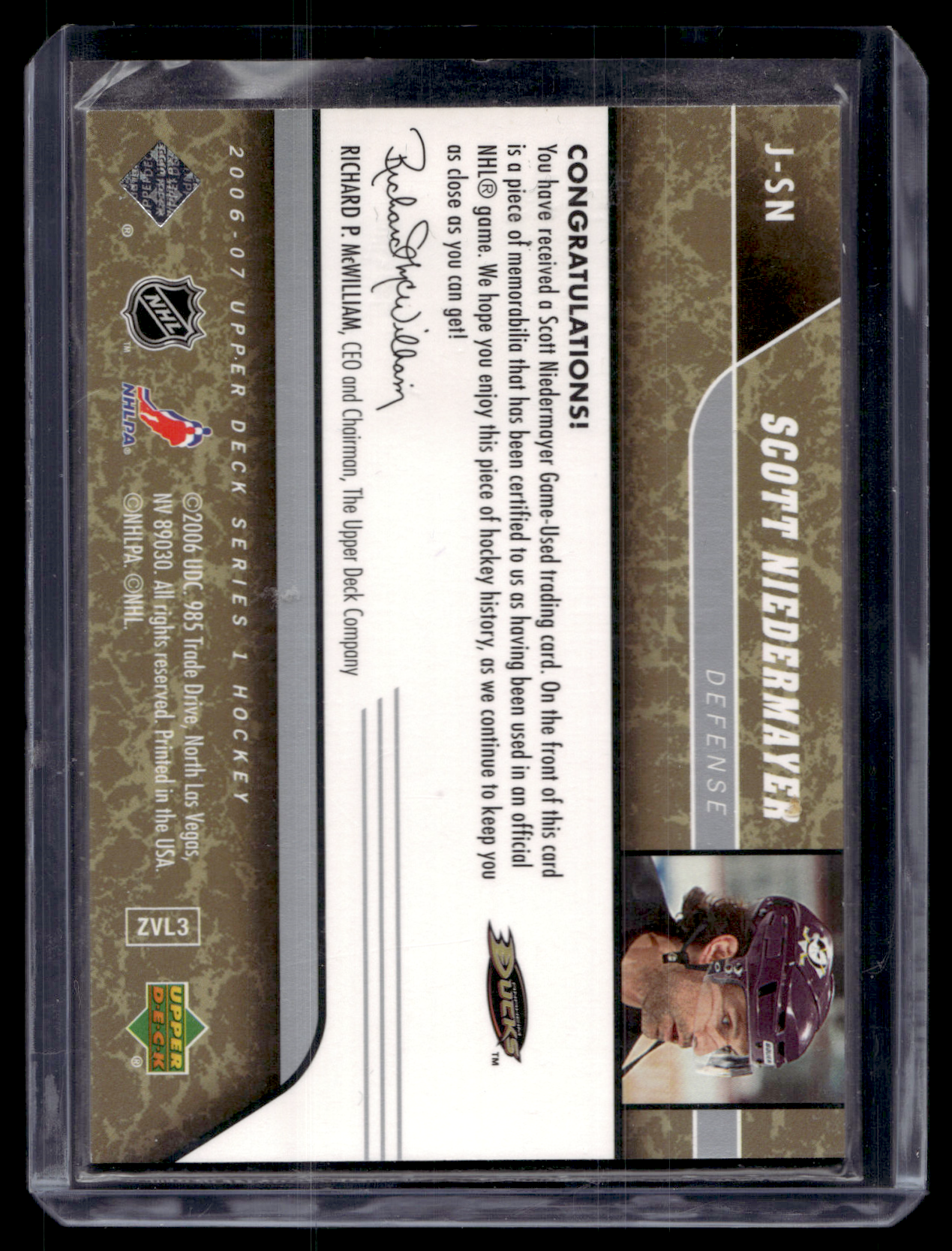 2006-07 Upper Deck - UD Game Jersey - Scott Niedermayer #J-SN