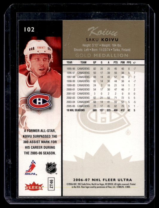 2006-07 Fleer Ultra - Gold Medallion - Saku Koivu #102