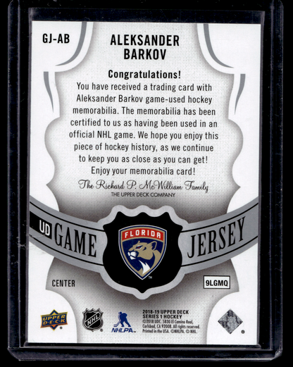2018-19 Upper Deck - UD Game Jersey - Aleksander Barkov #GJ-AB