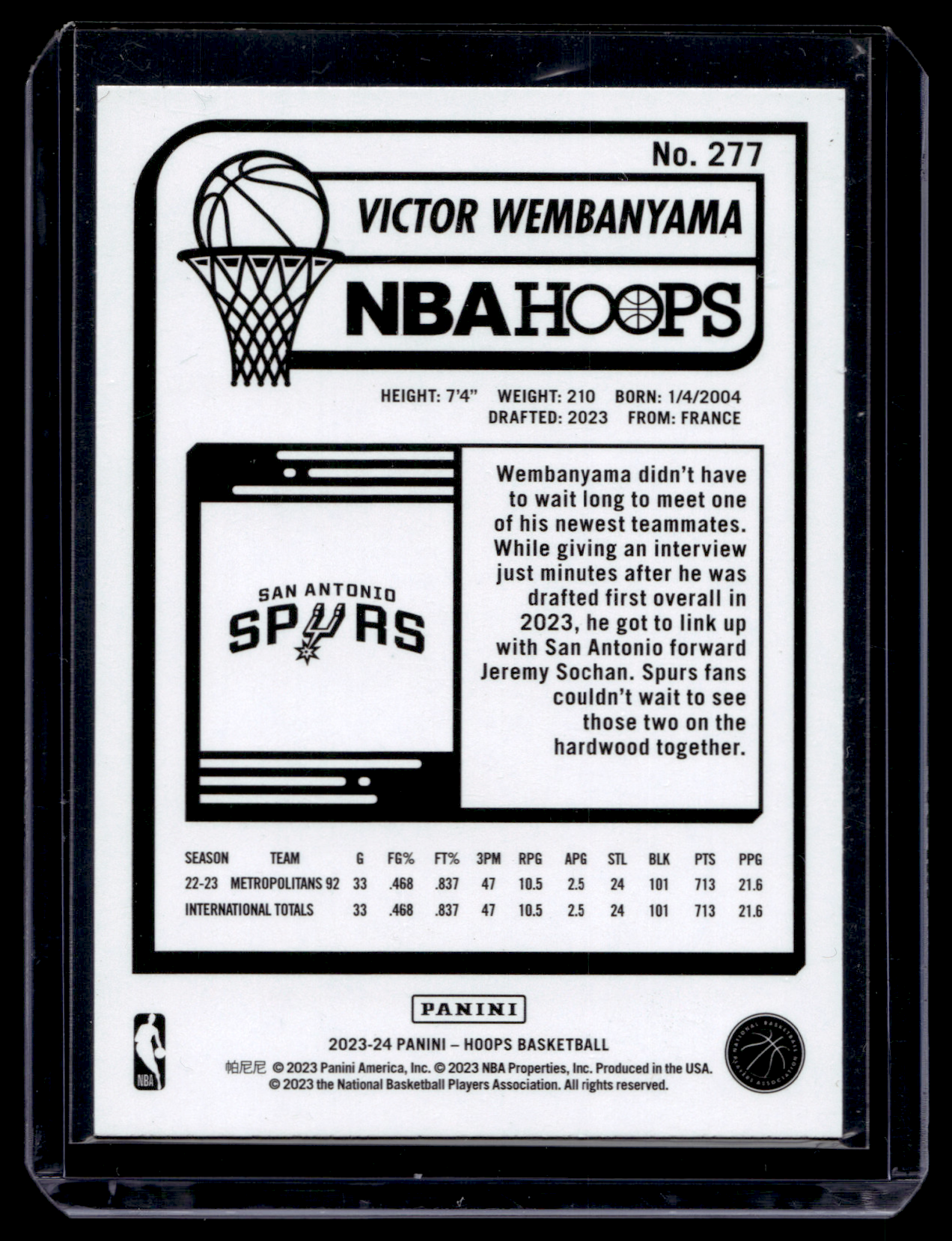 2023-24 Panini NBA Hoops - Rookies - Victor Wembanyama #277 RC