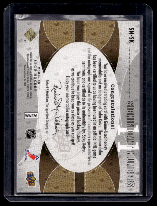 2009-10 Upper Deck SP Game Used Edition - Significant Numbers Autographed Memorabilia - Saku Koivu #SN-SK /11