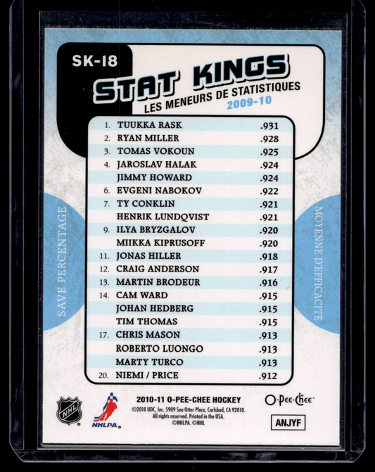 2010-11 O-Pee-Chee - Stat Kings - Tuukka Rask #SK-18