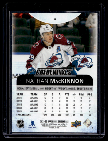 2021-22 Upper Deck Credentials - Nathan Mackinnon #4