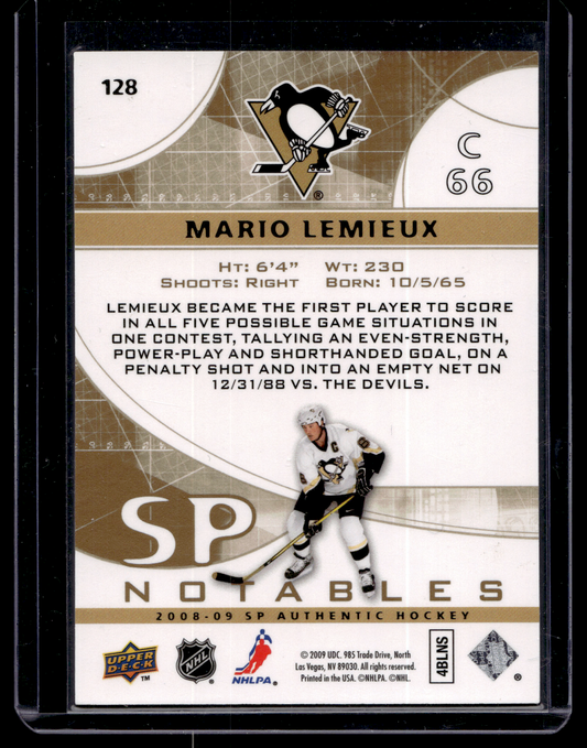 2008-09 Upper Deck SP Authentic - Limited - SP Notables - Mario Lemieux #128 /100