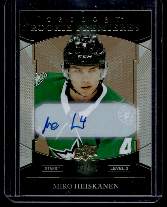 2018-19 Upper Deck Trilogy - Rare Rookies Auto - Miro Heiskanen #133 /49 RC