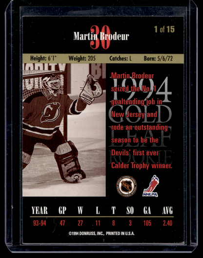 1994-95 Leaf - Gold Leaf Rookie - Martin Brodeur #1