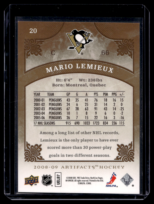 2008-09 Upper Deck Artifacts - Gold - Mario Lemieux #20 /75