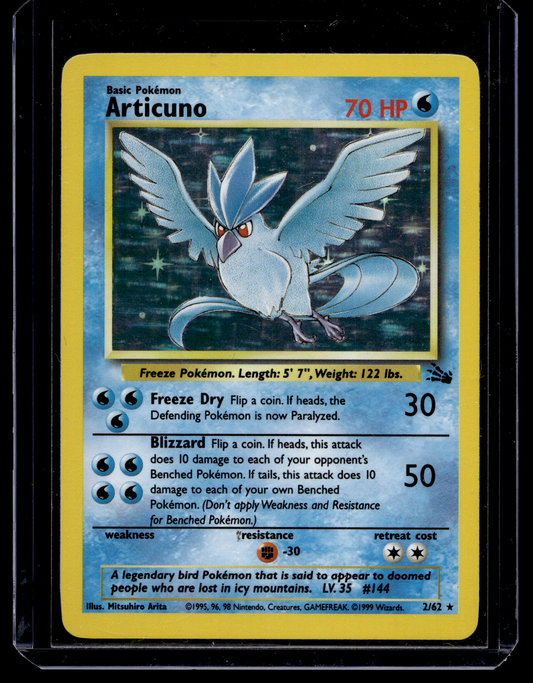 1999 Pokemon Fossil - Holo - Articuno #2 - Kunto: Lightly Played / Good