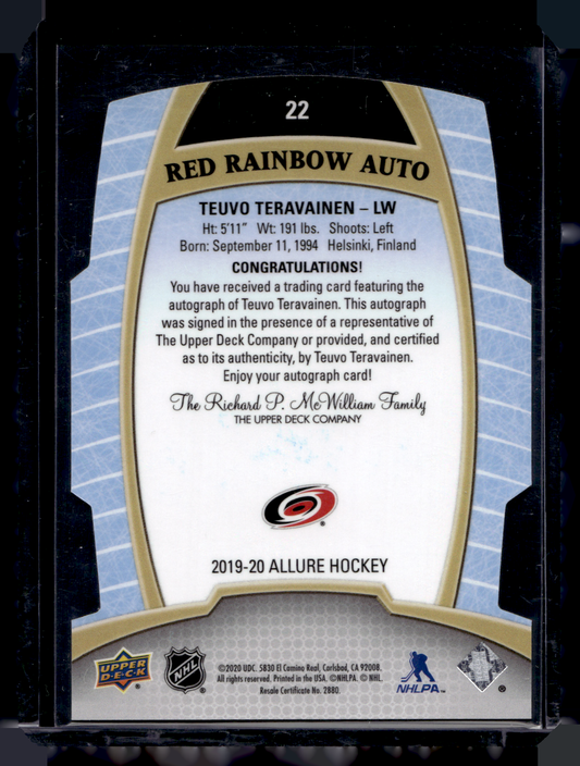 2019-20 Upper Deck Allure - Red Rainbow Autographs - Teuvo Teravainen #22