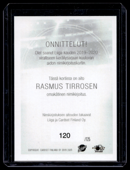 2019-20 Cardset Signature - Rasmus Tirronen /125