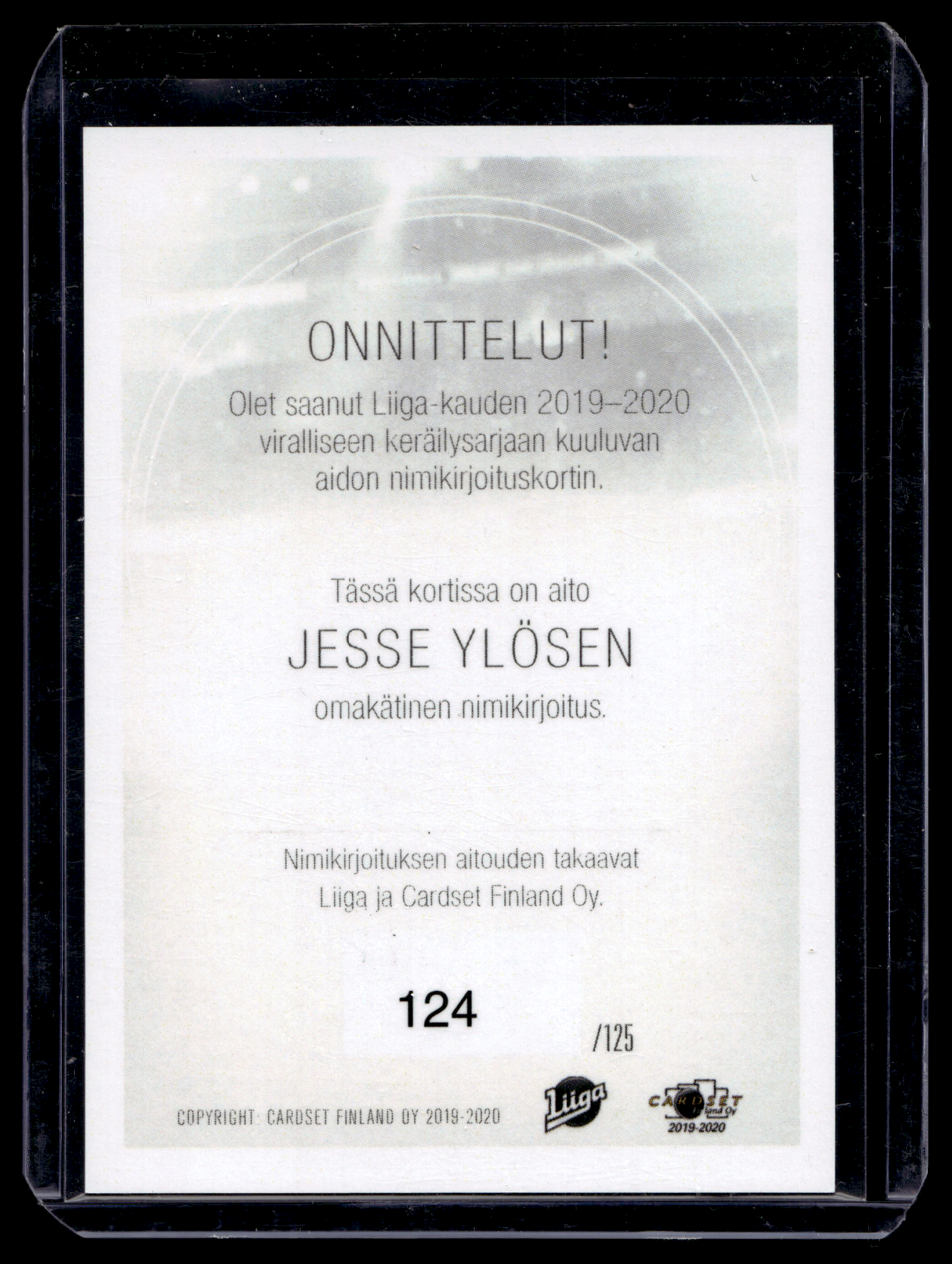2019-20 Cardset Signature - Jesse Ylönen /125