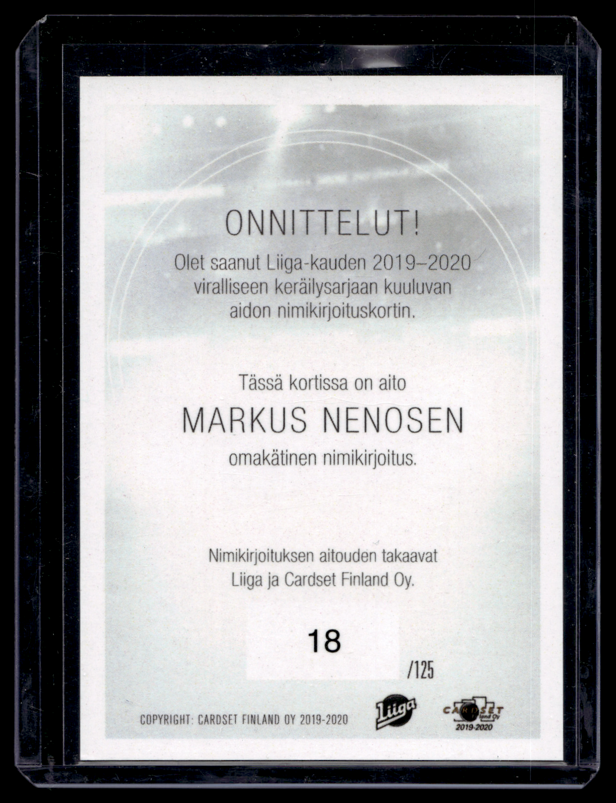 2019-20 Cardset Signature - Markus Nenonen /125