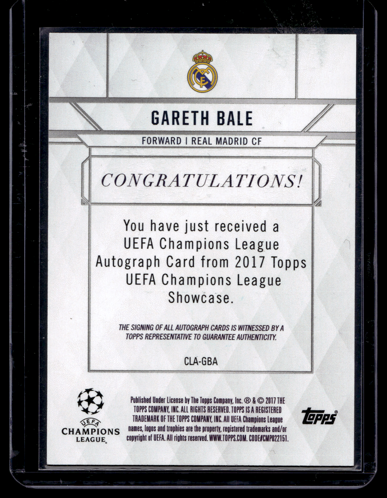2016-17 Topps UCL Showcase - Champions League Autographs - Gareth Bale #CLA-GBA
