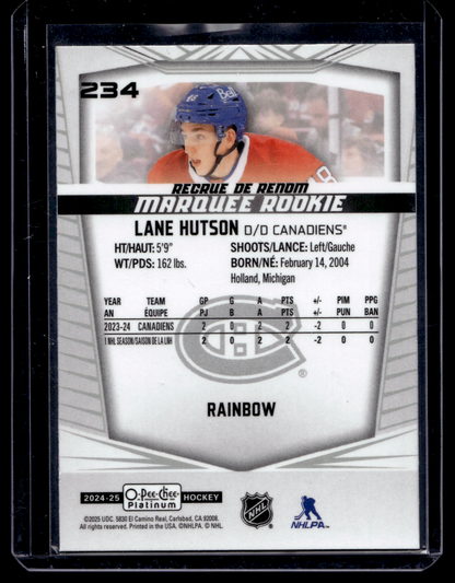 2024-25 Upper Deck OPC Platinum - Rainbow - Marquee Rookies - Lane Hutson #234 RC