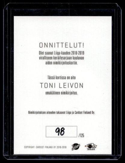 2018-19 Cardset Signature - Toni Leivo /125