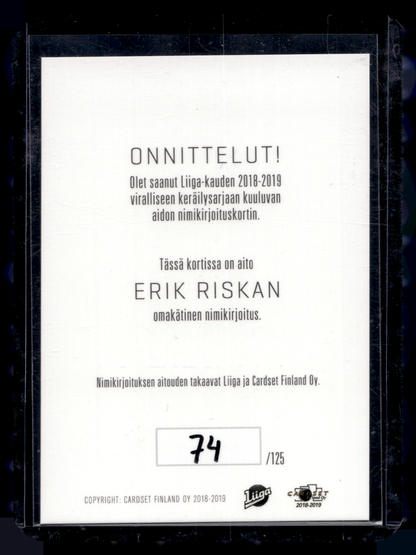 2018-19 Cardset Signature - Erik Riska /125