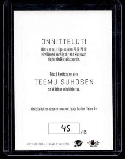 2018-19 Cardset Signature - Teemu Suhonen /125