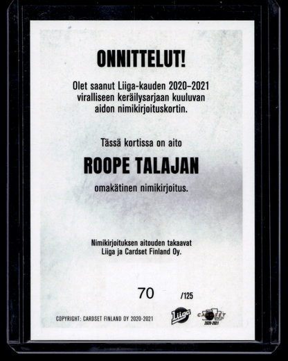 2020-21 Cardset Signature - Roope Talaja /125