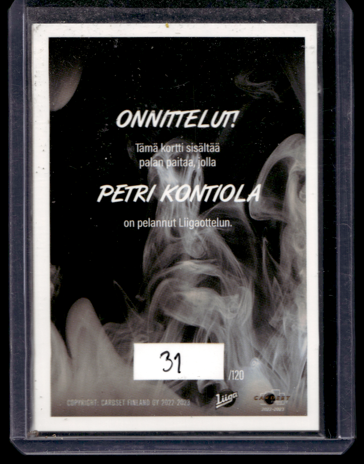 2022-23 Cardset - Game Worn Jersey - Petri Kontiola /128