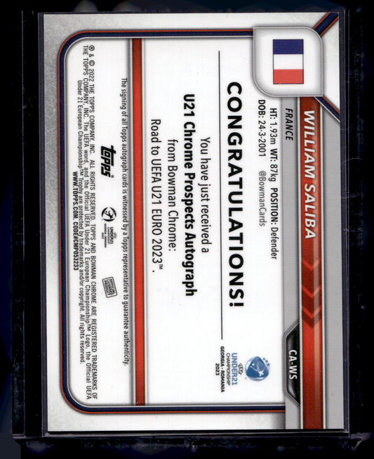 2022-23 Bowman Chrome Road to UEFA Under21 Championship - Chrome Prospect Autographs - Black & White RayWave Refractor - William Saliba #CA-WS