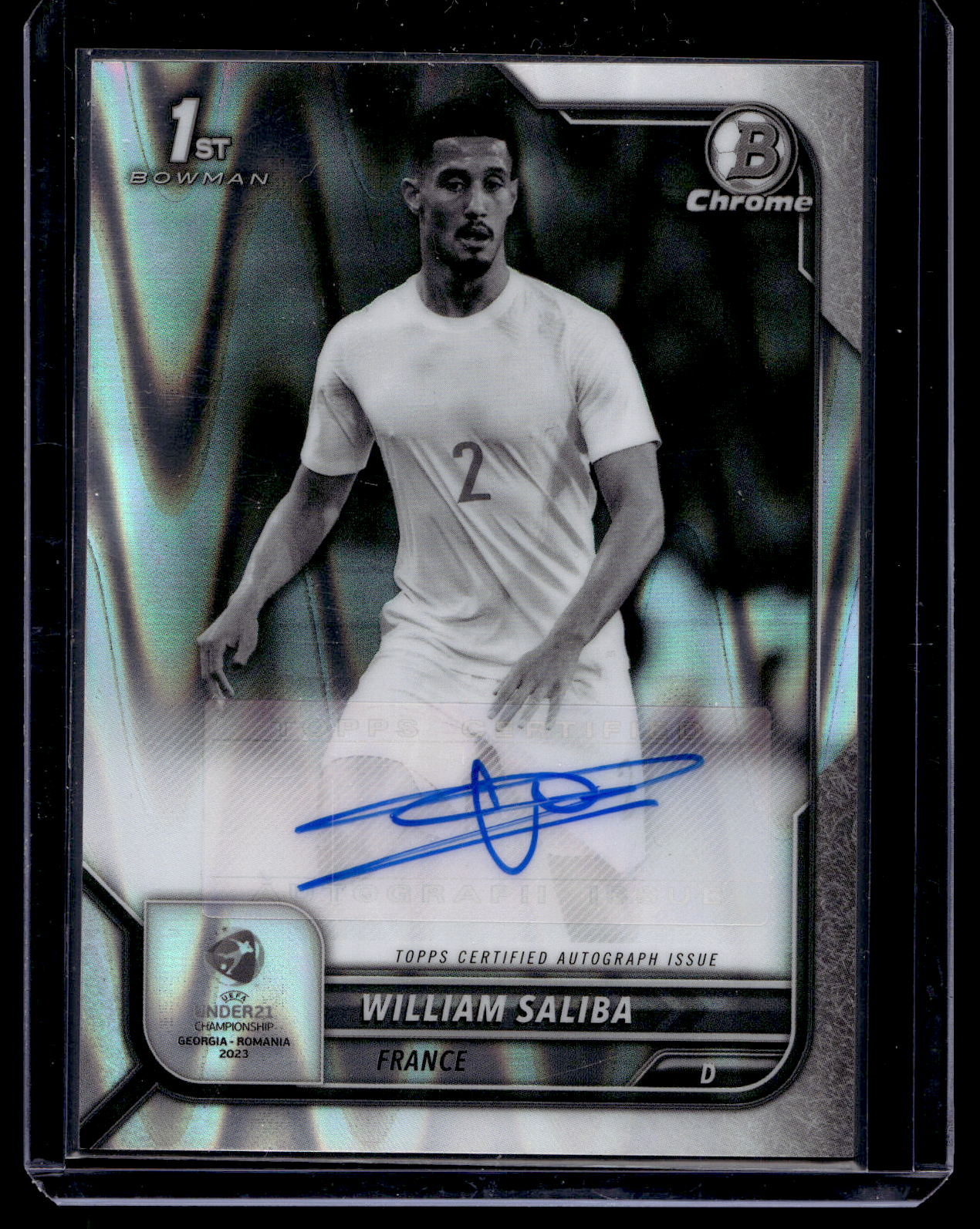 2022-23 Bowman Chrome Road to UEFA Under21 Championship - Chrome Prospect Autographs - Black & White RayWave Refractor - William Saliba #CA-WS