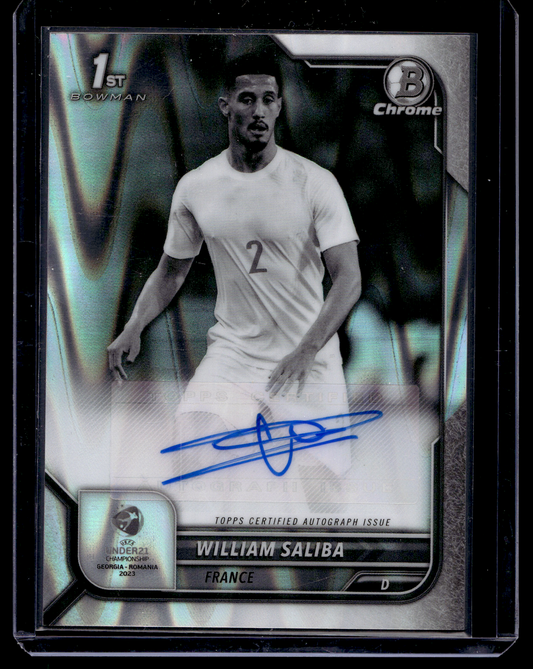 2022-23 Bowman Chrome Road to UEFA Under21 Championship - Chrome Prospect Autographs - Black & White RayWave Refractor - William Saliba #CA-WS