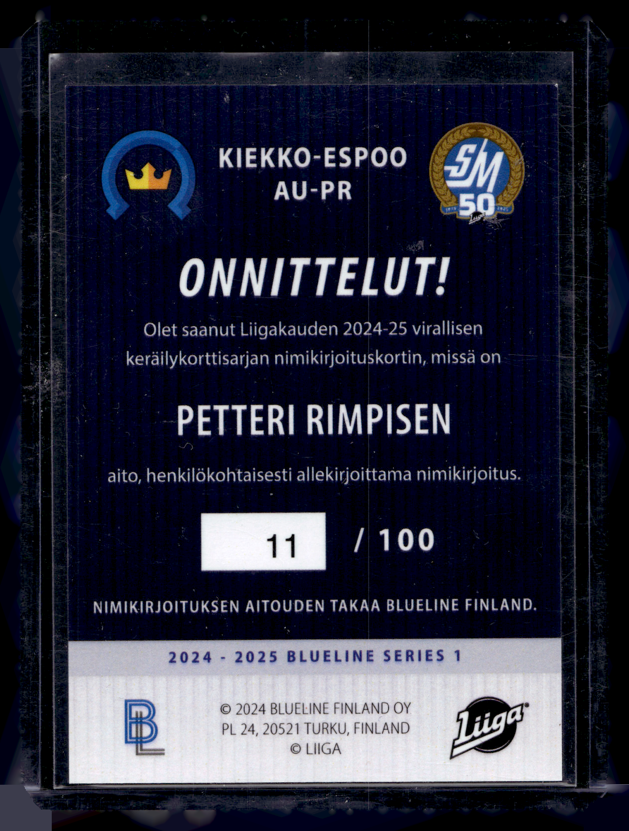 2024-25 Blueline Signature Silver - Petteri Rimpinen #AU-PR /100