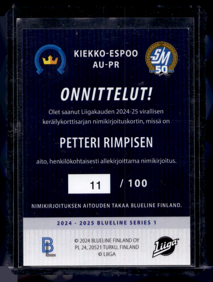 2024-25 Blueline Signature Silver - Petteri Rimpinen #AU-PR /100