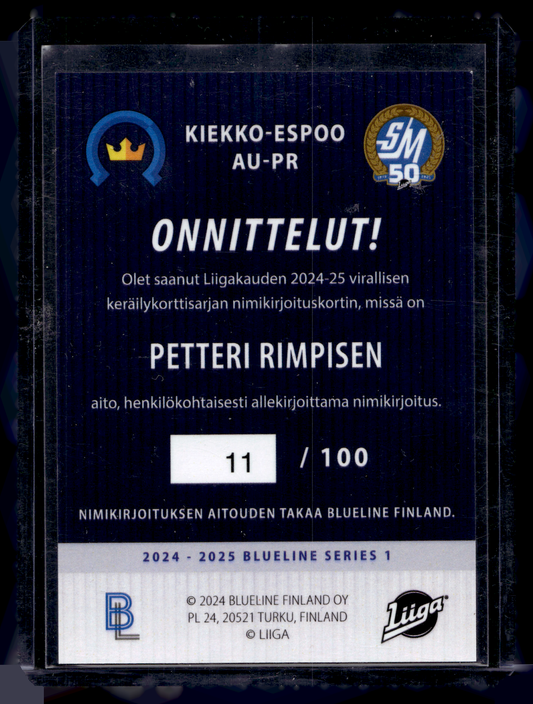 2024-25 Blueline Signature Silver - Petteri Rimpinen #AU-PR /100