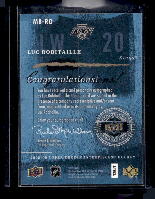 2008-09 Upper Deck Masterpieces - Brushstrokes - Green Border - Luc Robitaille #MB-RO /35