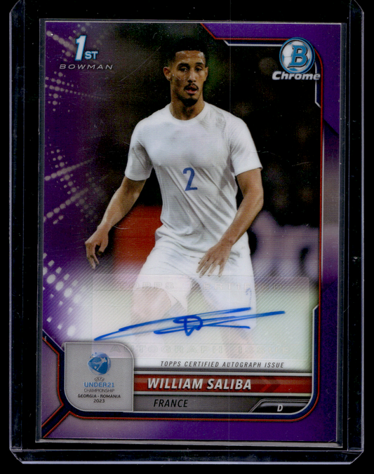 2022-23 Bowman Chrome Road to UEFA Under21 Championship - Chrome Prospect Autographs - Purple Refractor - William Saliba #CA-WS /250