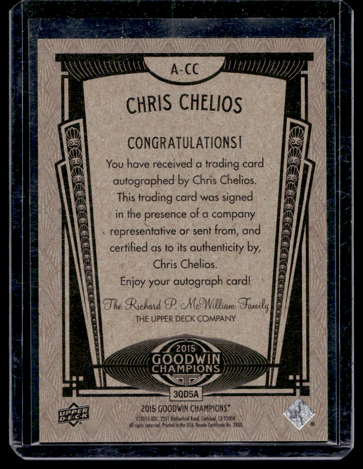 2015 Upper Deck Goodwin Champions - Autographs - Chris Chelios #A-CC