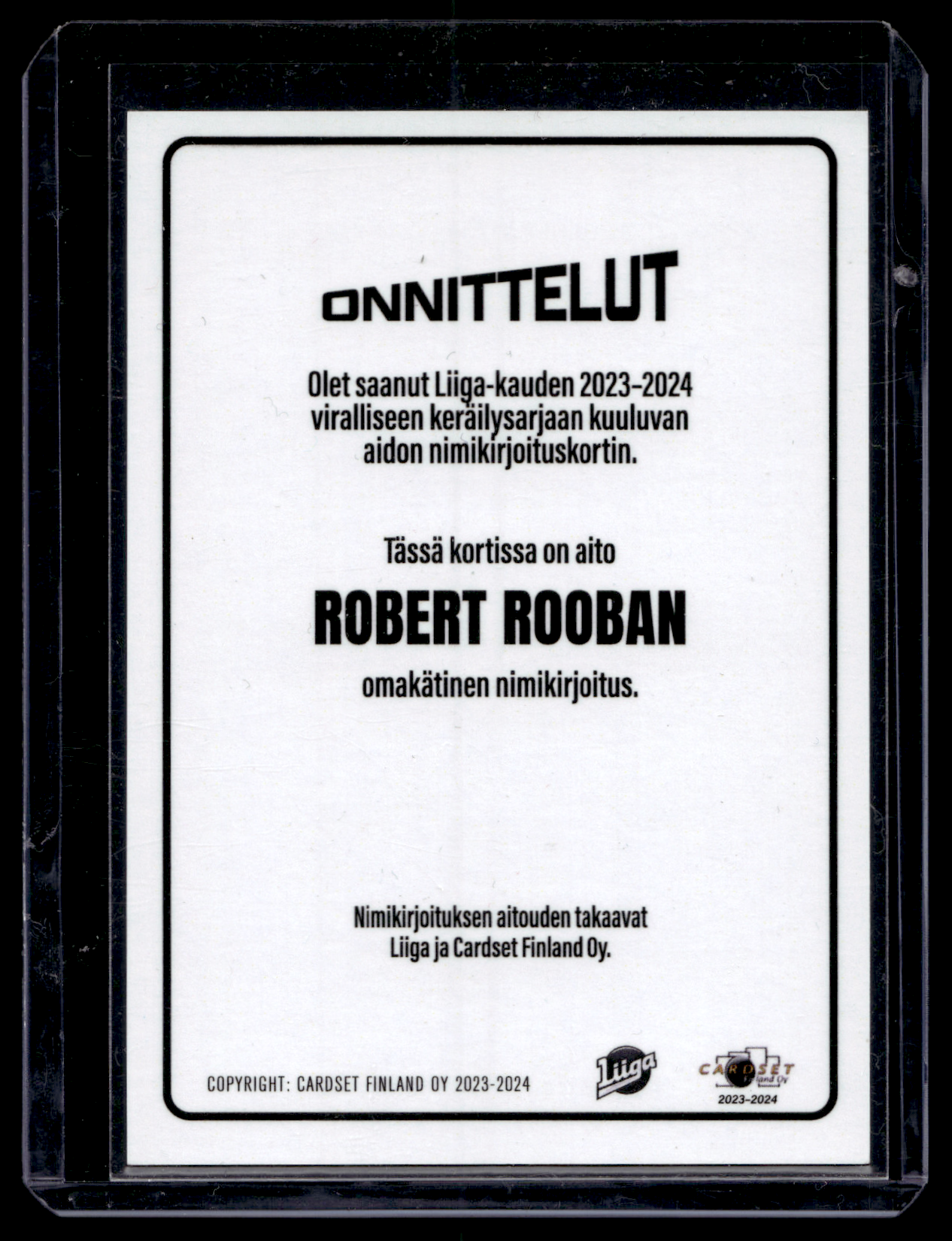 2023-24 Cardset Signature Limited Edition -  Robert Rooba /40