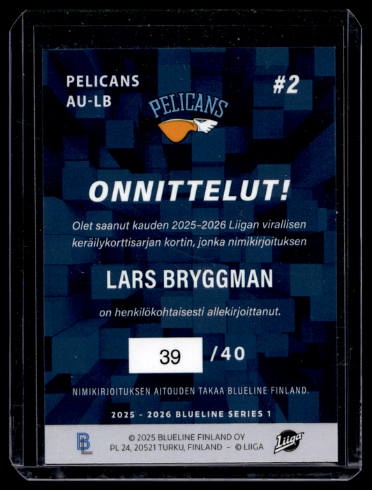 2025-26 Blueline Signature Gold - Lars Bryggman #AU-LB /40