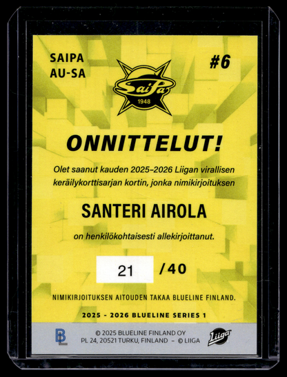 2025-26 Blueline Signature Gold - Santeri Airola #AU-SA /40
