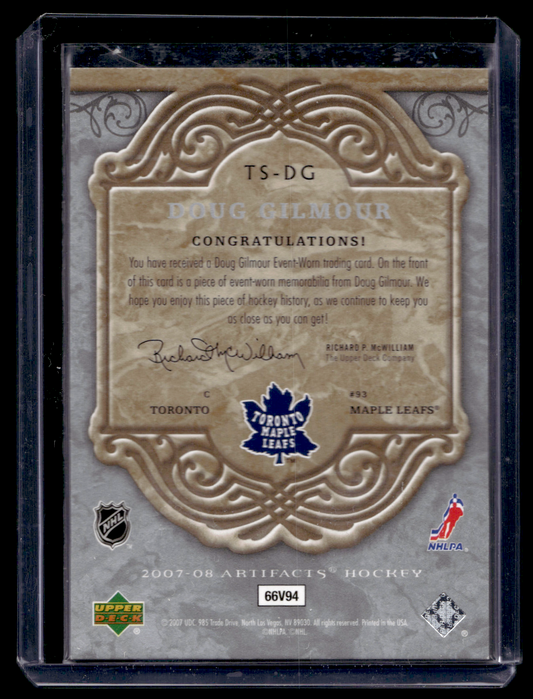 2007-08 Upper Deck Artifacts - Treasured Swatches - Silver - Doug Gilmour #TS-DG /100