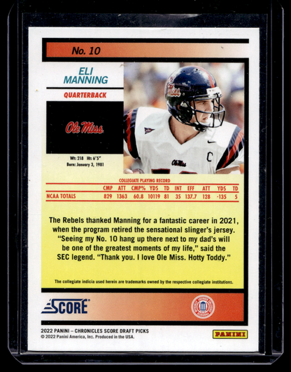 2022 Panini Chronicles Draft Picks - Score Retro - Bronze - Eli Manning #10