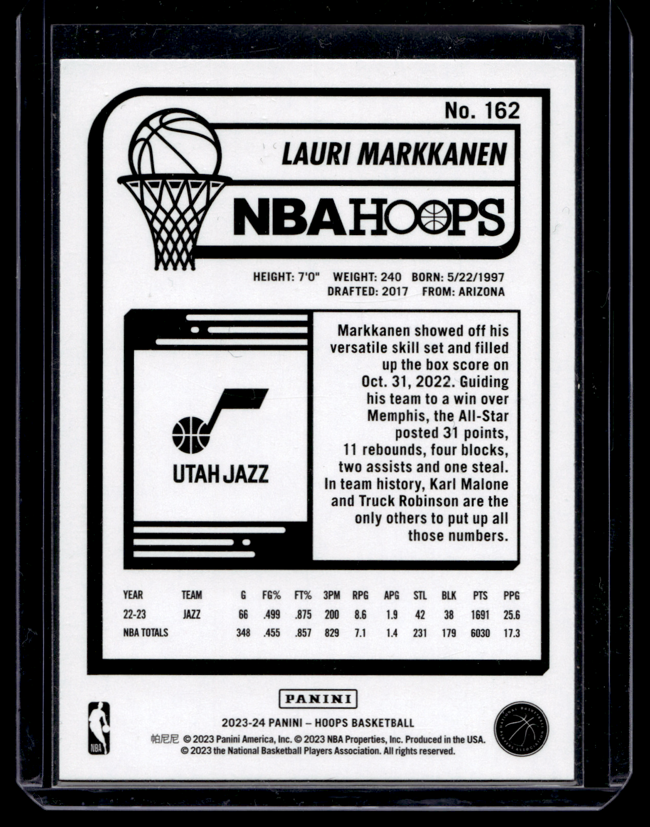 2023-24 Panini NBA Hoops - Purple Winter - Lauri Markkanen #162