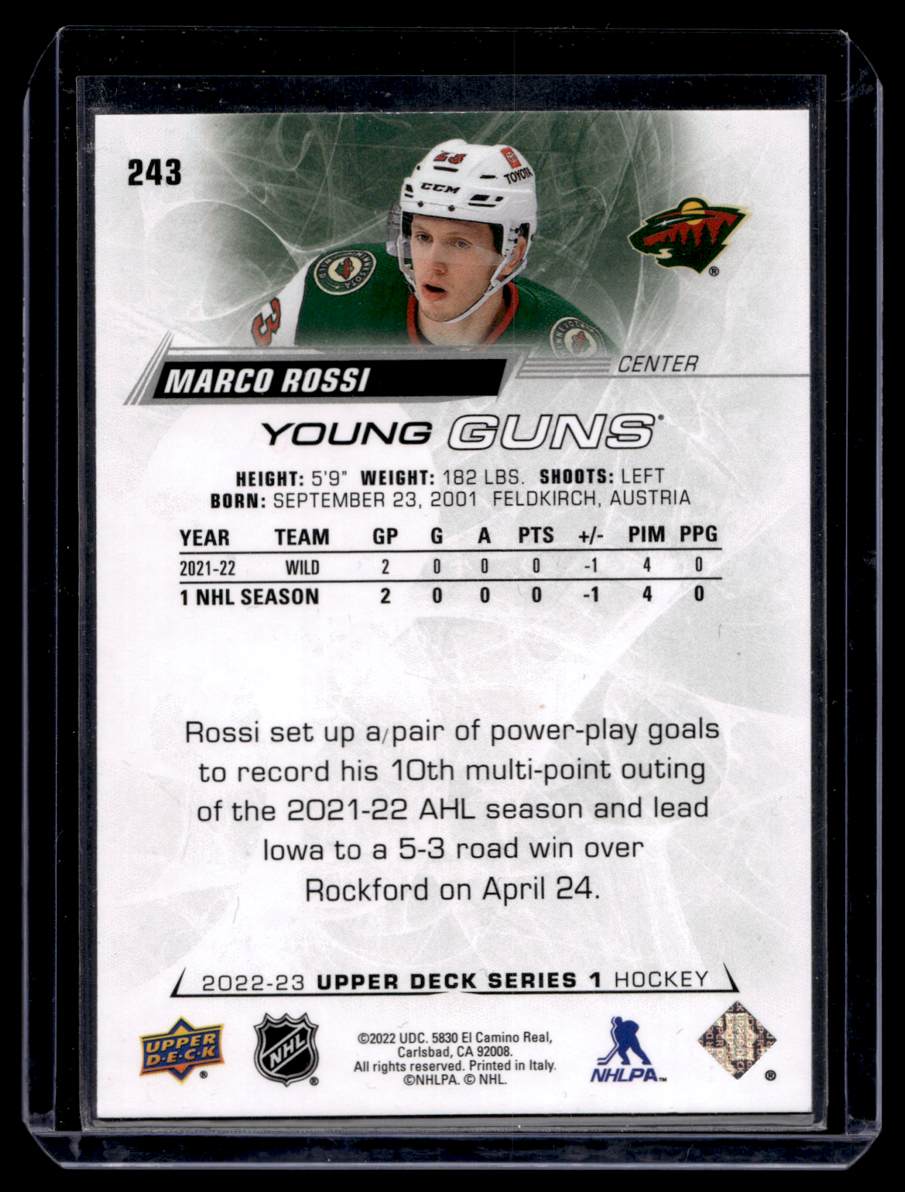 2022-23 Upper Deck - Young Guns - Marco Rossi #243 RC