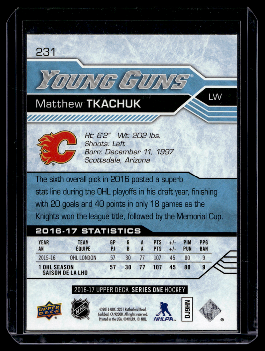 2016-17 Upper Deck - Young Guns - Matthew Tkachuk #231 RC
