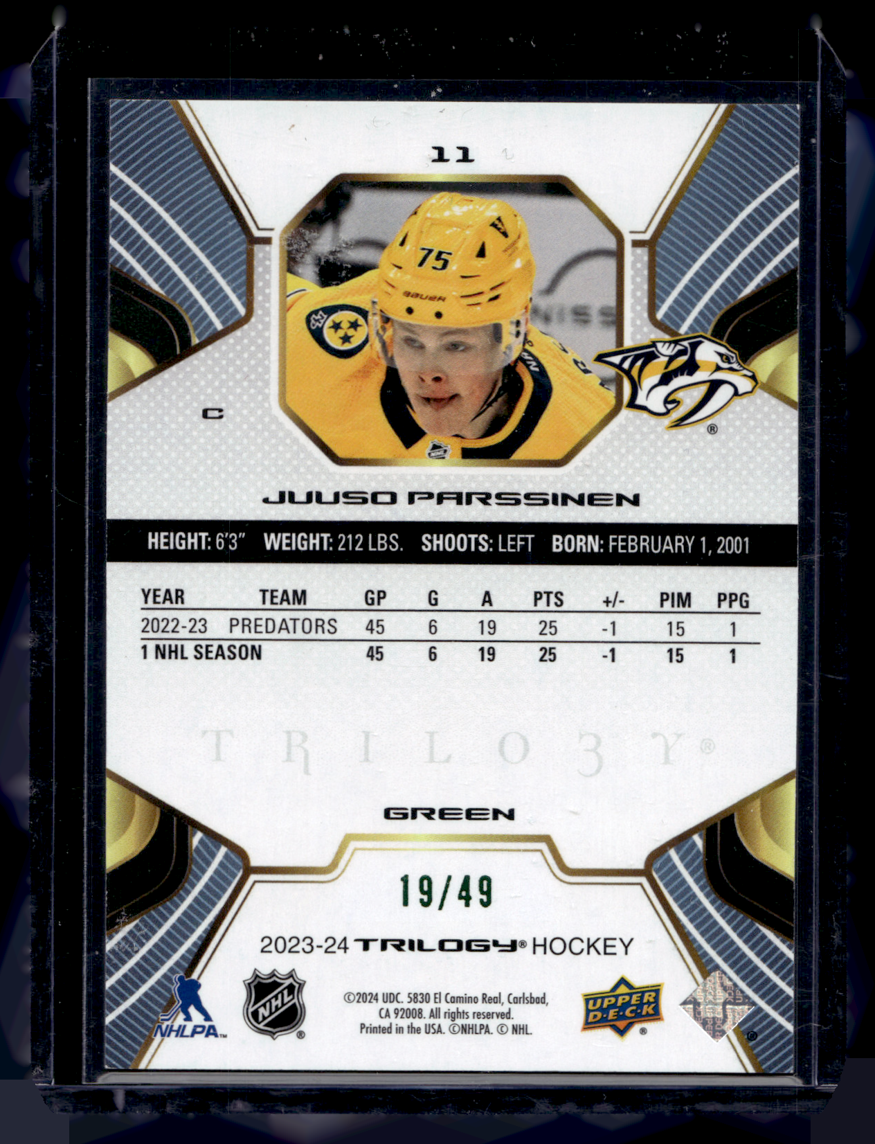 2023-24 Upper Deck Trilogy - Green - Juuso Parssinen #11 /49
