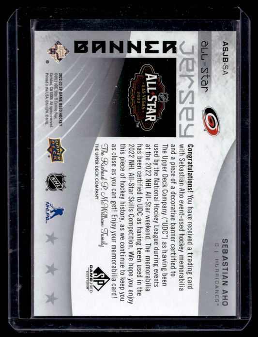 2022-23 Upper Deck SP Game Used - 2022 NHL All-Star Game Jersey-Banner Relics - Sebastian Aho #ASJB-SA