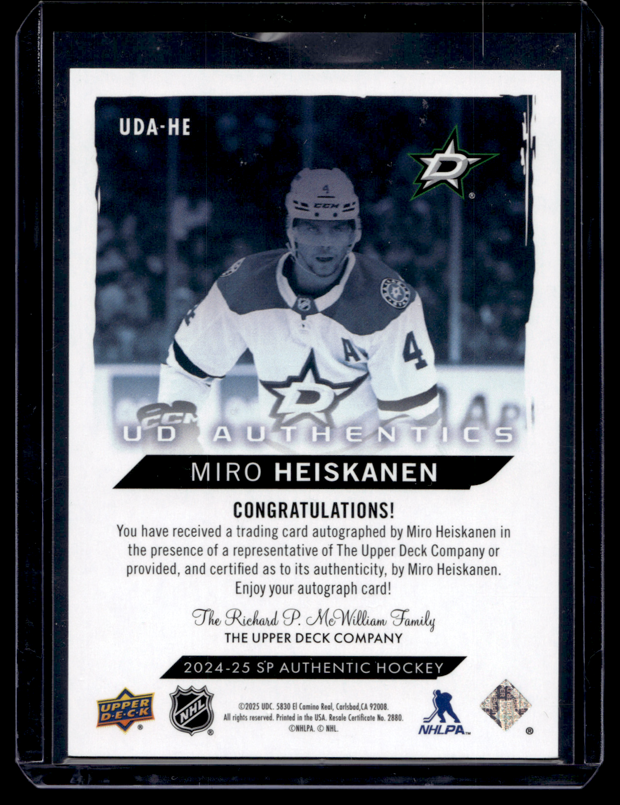 2024-25 Upper Deck SP Authentic - UD Authentics Autographs - Miro Heiskanen #UDA-HE
