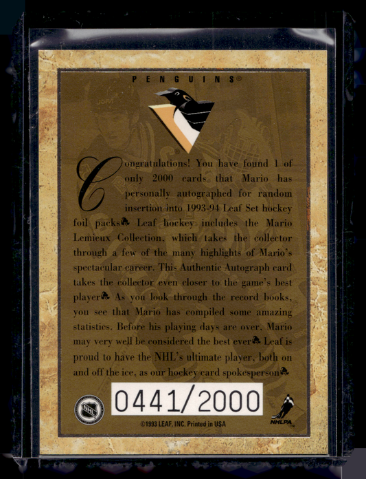 1993-94 Leaf - Mario Lemieux Collection Autograph - Mario Lemieux /2000