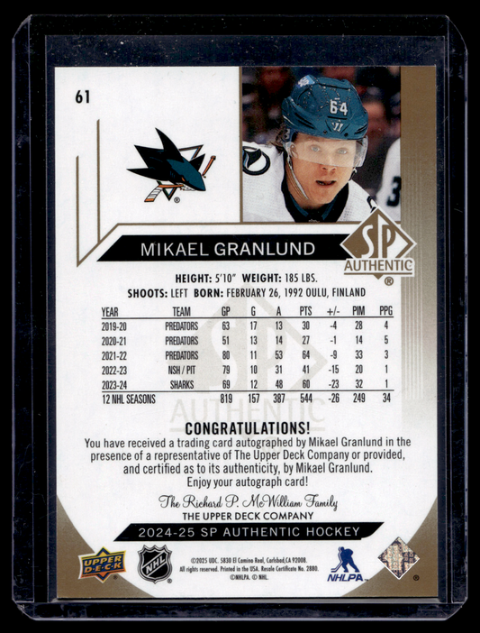 2024-25 Upper Deck SP Authentic - Limited Autographs - Mikael Granlund #61