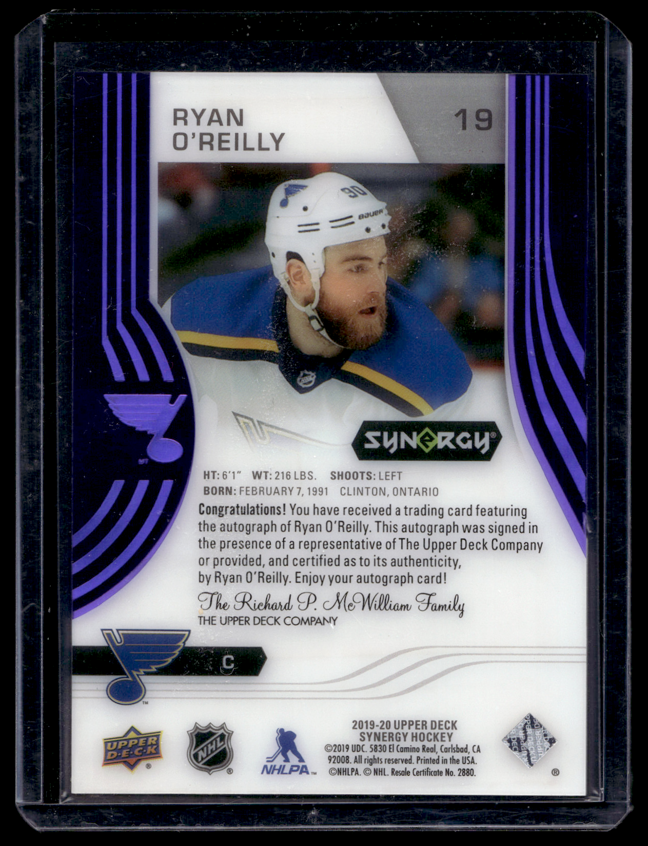 2019-20 Upper Deck Synergy - Purple - Veterans Auto - Ryan O'Reilly #19 /90