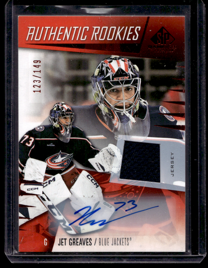 2023-24 Upper Deck SP Game Used - Jersey Autographs - Authentic Rookies - Jet Greaves #255 /149 RC