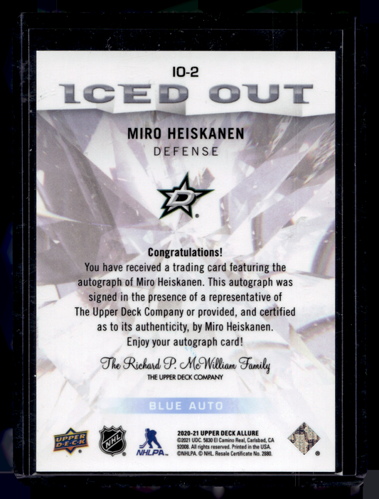 2020-21 Upper Deck Allure - Iced Out - Blue Autographs - Miro Heiskanen #IO-2