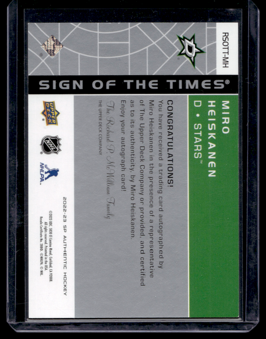 2022-23 Upper Deck SP Authentic - 2002-03 Retro Sign of the Times - Miro Heiskanen #RSOTT-MH
